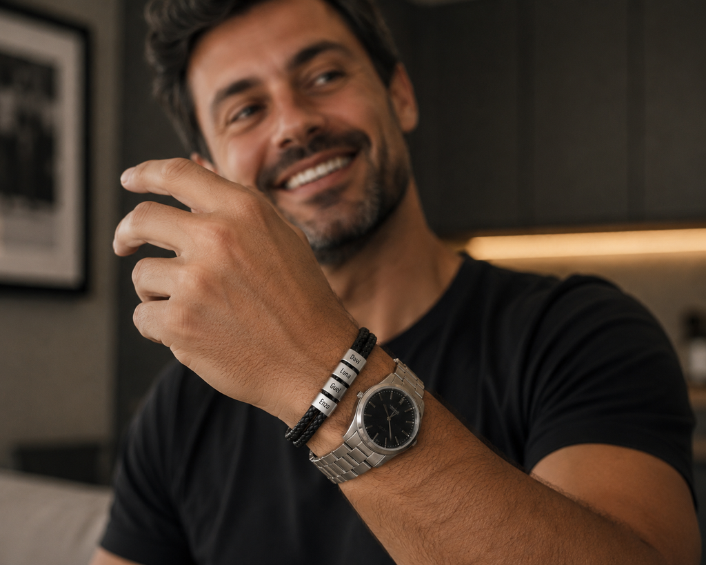 Pulseira de Couro Trançado Masculina Connection© com Gravação Personalizada