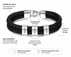 Pulseira de Couro Trançado Masculina Connection© com Gravação Personalizada