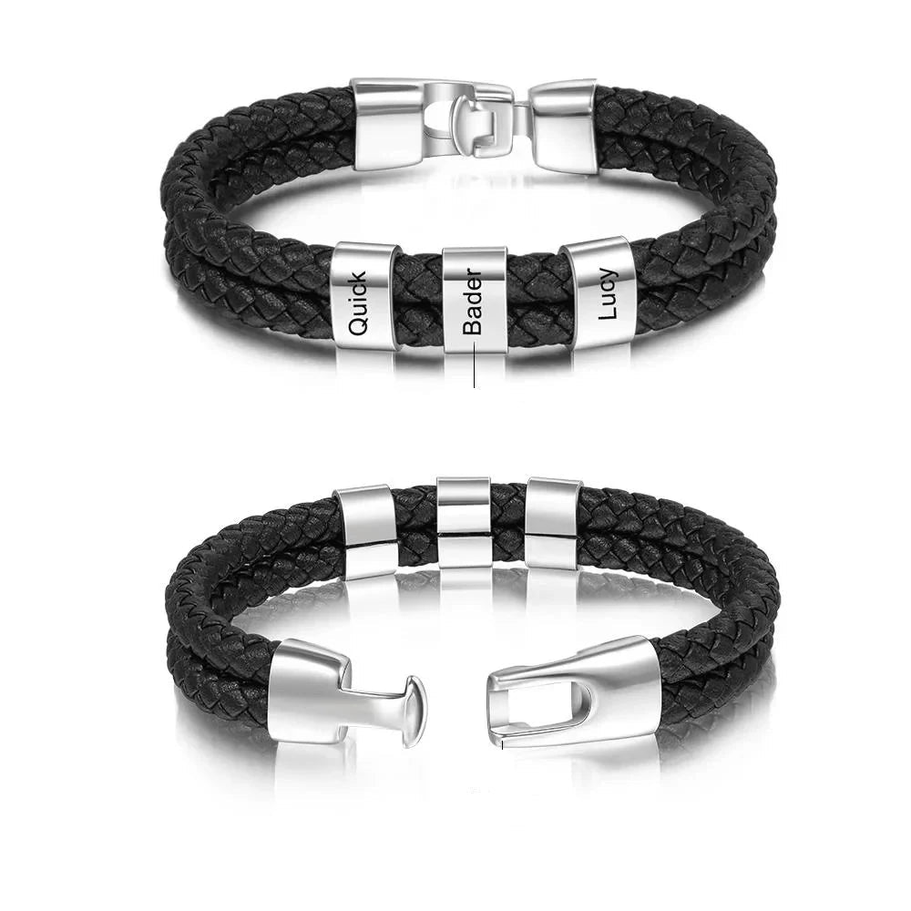 Pulseira de Couro Trançado Masculina Connection© com Gravação Personalizada