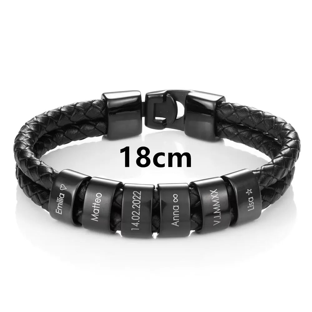 Pulseira de Couro Trançado Masculina Connection© com Gravação Personalizada