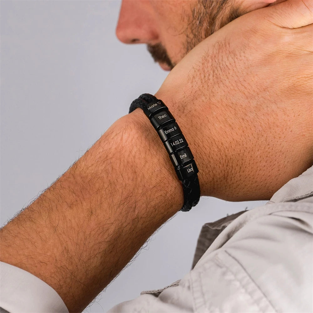 Pulseira de Couro Trançado Masculina Connection© com Gravação Personalizada