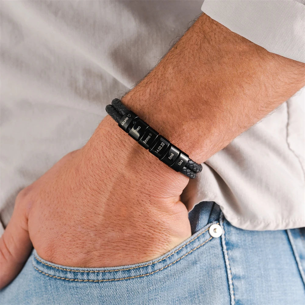 Pulseira de Couro Trançado Masculina Connection© com Gravação Personalizada