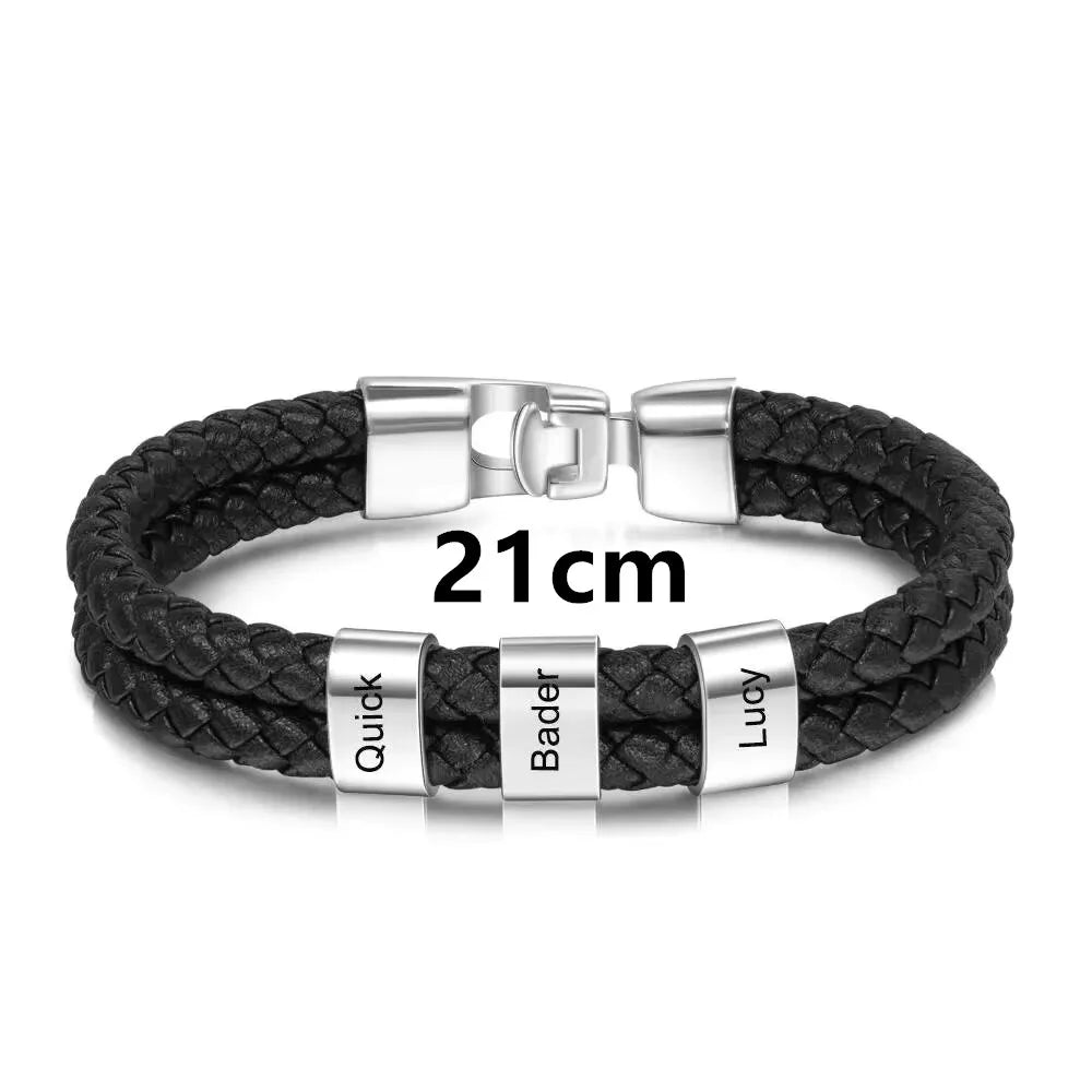 Pulseira de Couro Trançado Masculina Connection© com Gravação Personalizada