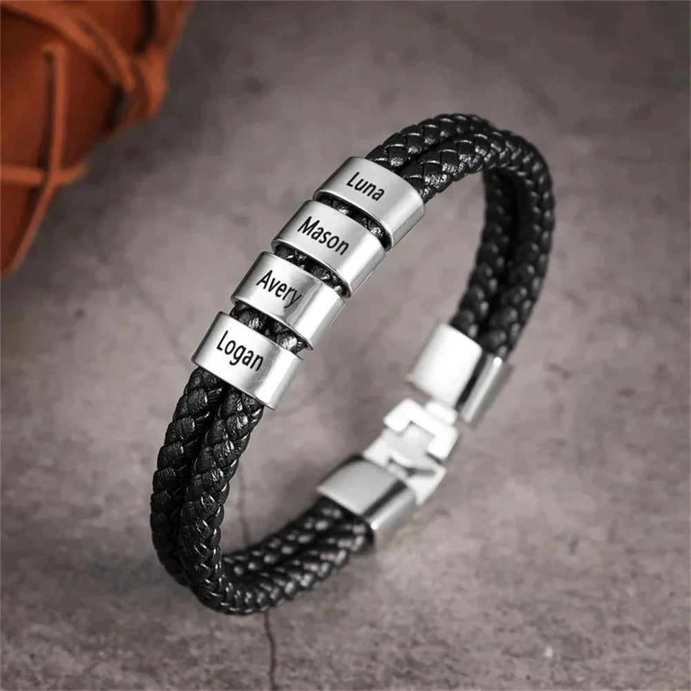 Pulseira de Couro Trançado Masculina Connection© com Gravação Personalizada